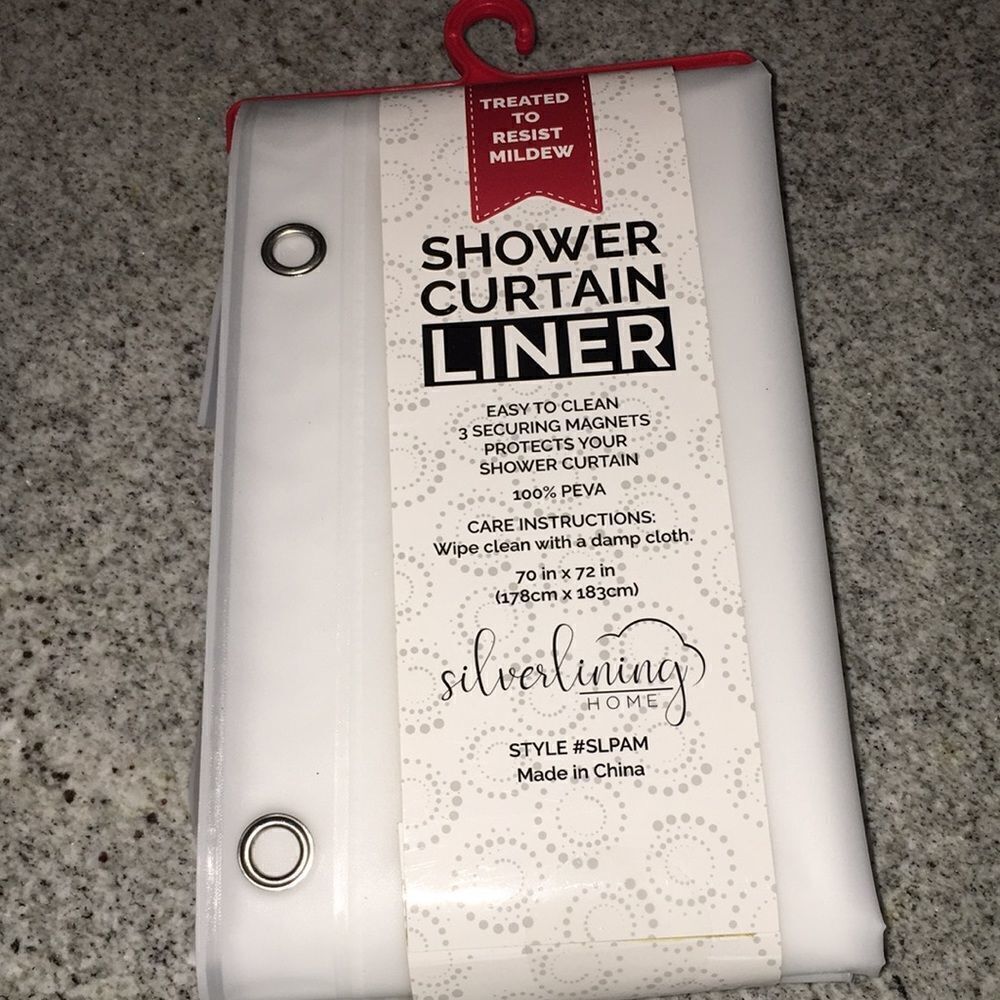 Treated to resist mildew Shower Curtain Liner -100% Peva w/3 magnets 70” x 72”